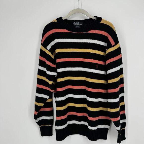 Polo Ralph Lauren sweater womens large L striped y2k 90s pullover crewneck - Picture 1 of 5
